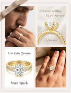 MILACOLATO Engagement Rings for Women Non Tarnish 14K Gold Plated Bridal Rings Sets Dainty Oval Cut CZ Wedding Ring Set Stackable Eternity Promise Rings for Her Size 6