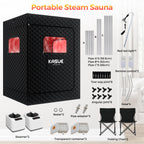 KASUE Upgraded 2 Person Sauna, Portable Infrared Sauna with 5-Layer Waterproof, 2 Steamers, 2 Folding Chair, 71”x 36”x 49” for Indoor, Outdoor, Gym, Spa, Carbon Black