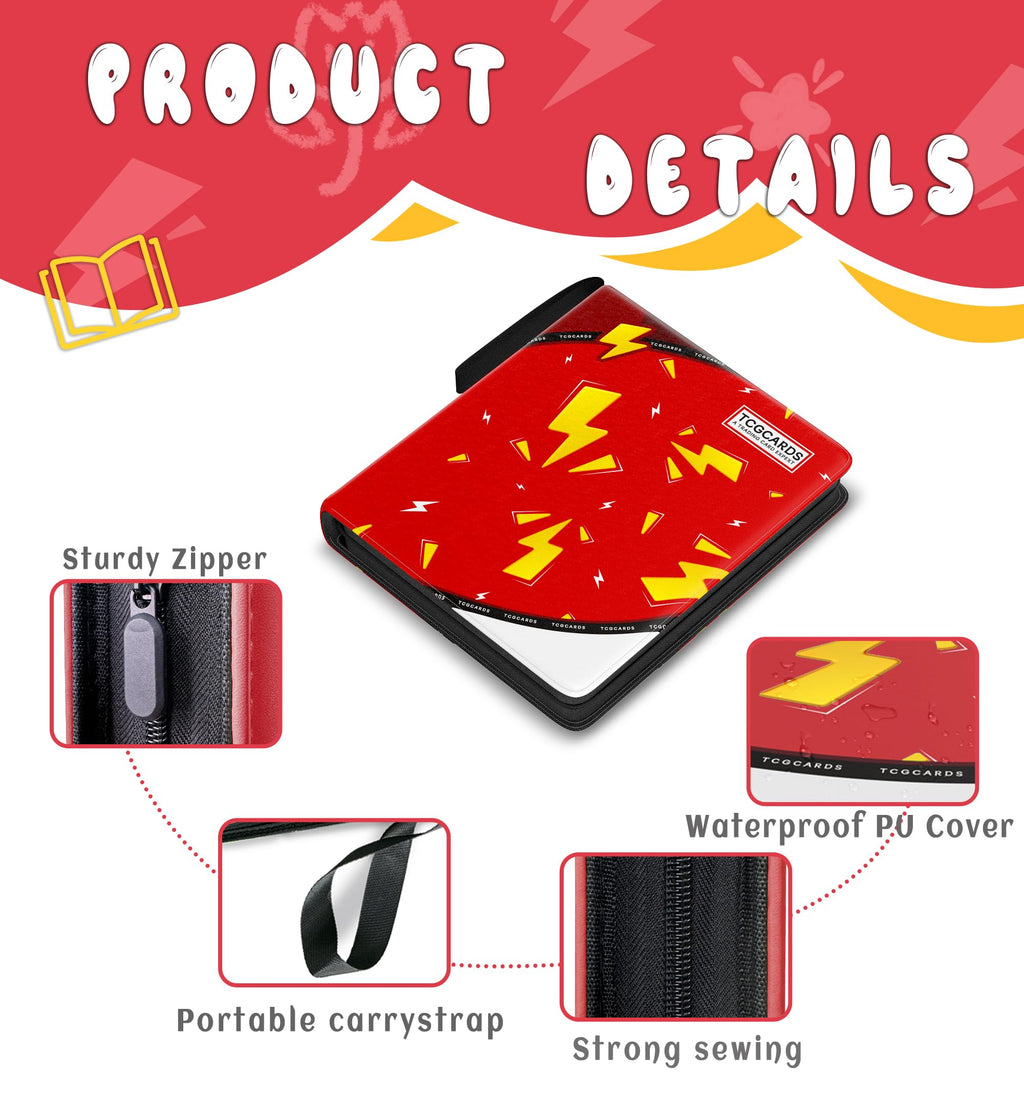 Trading Card Binder 9 Pocket,Card Binder 900 Pockets,Card Book Holder Cards with 50 Removable Sleeves,3-Ring Zip Design MTG/TCG/Sport Collectible Trading Card Albums Gifts for Boys and Girls (Red)