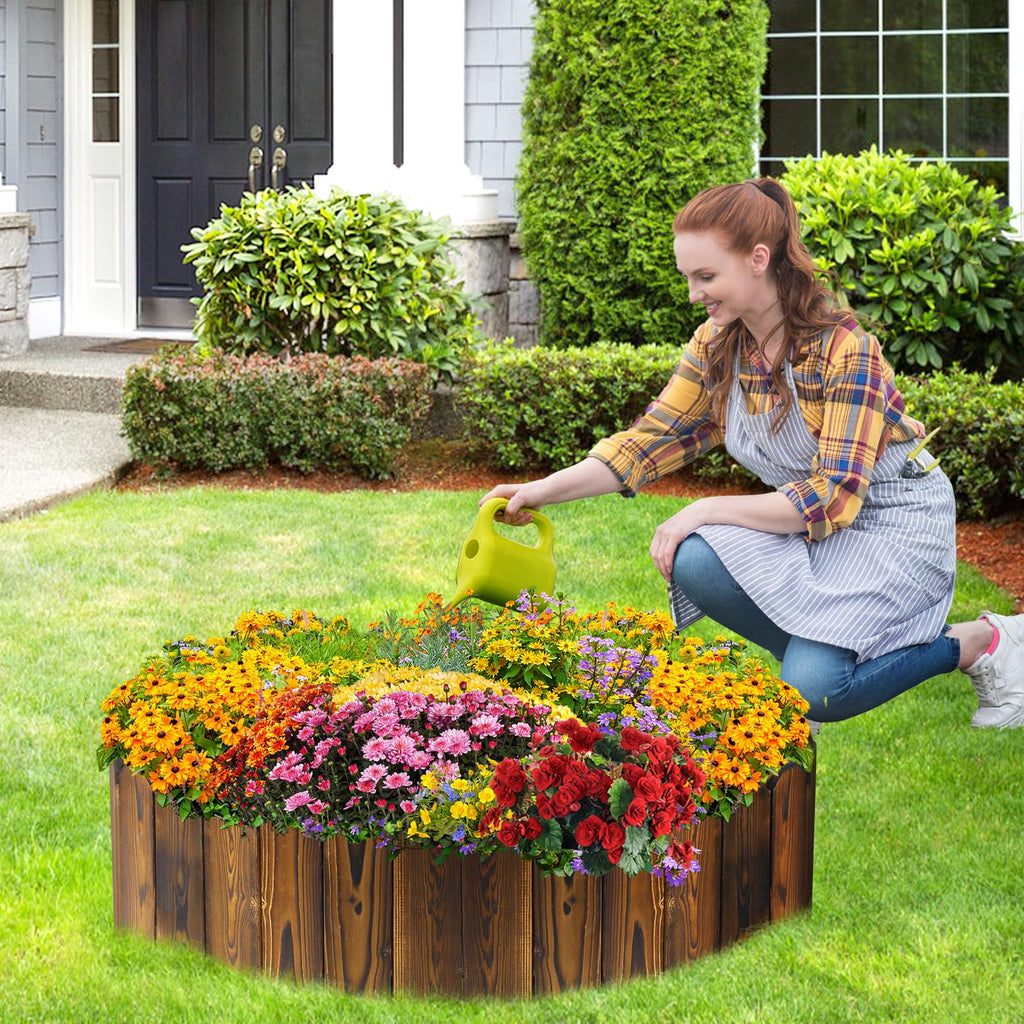 Wooden Garden Edging - 7.9ft x 8in Weather-Resistant Pine Landscape Border Fence for Outdoor Patio Lawns Yard Flower Beds Decoration