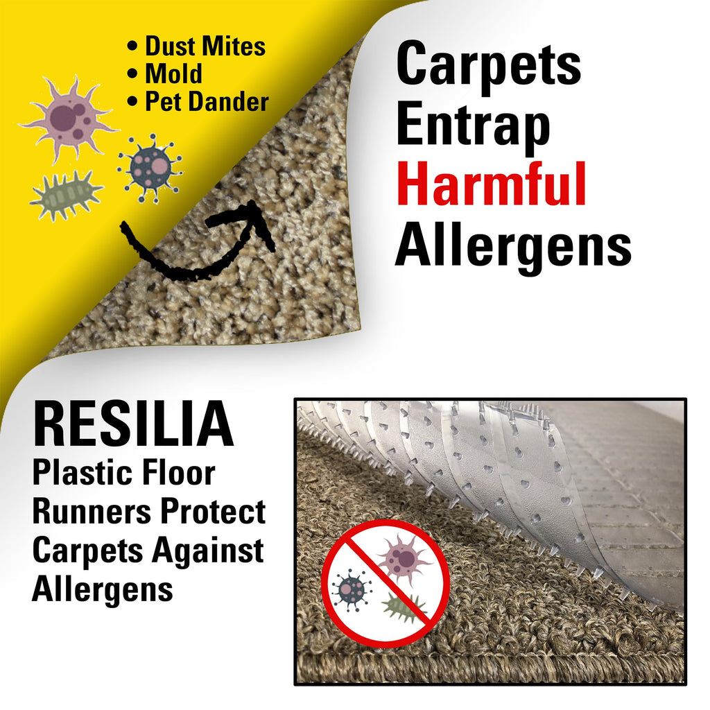 RESILIA Industrial Deep Pile Carpet Runner - Crosshatch Pattern Non Slip Carpet & Rug Protector Mat, Waterproof Clear Plastic Vinyl Floor Covering, 30 Inches Wide x 6 Feet Long, Made in The USA