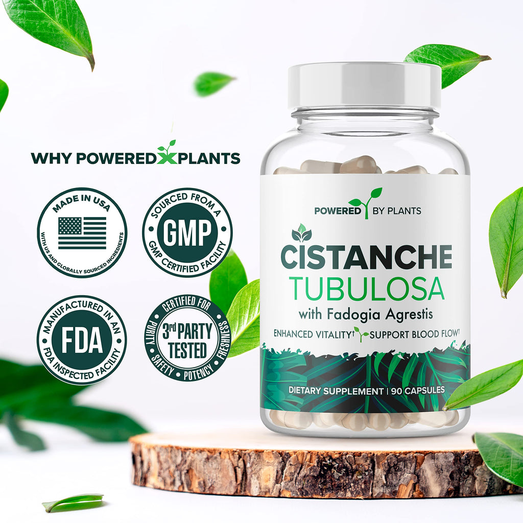Cistanche Tubulosa with Fadogia Agrestis - Promotes Vitality - Natural Supplements for Men & Women with Bioperine by Powered X Plants, 90 Servings