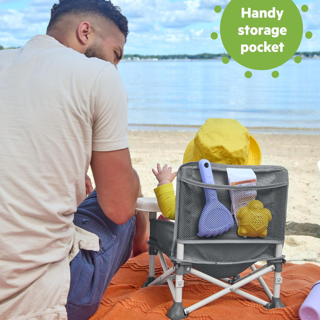 Bright Starts Pop ‘N Sit Portable Booster Seat, 3-in-1 Floor Seat, Travel High Chair & Toddler Booster with Feeding Tray, Indoor/Outdoor, Grey, 6 Months–3 Years
