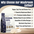 Mushroom Coffee, 11 Superfood Mushrooms includes Lion's Mane, Reishi, Chaga & Ashwagandha, Instant Mushroom Coffee Organic for Energy, Memory, Digestion & Detox, Low Caffeine & Sugar Free, 5.3oz