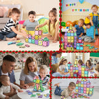 ROMDS Magnetic Tiles, Magnetic Building Blocks for Kids Ages 3+ and STEM Magnet Toys, Clear Magnet 3D Blocks Construction Playboards for Boys & Girls, Sensory Play for Preschool Learning(120 pcs)