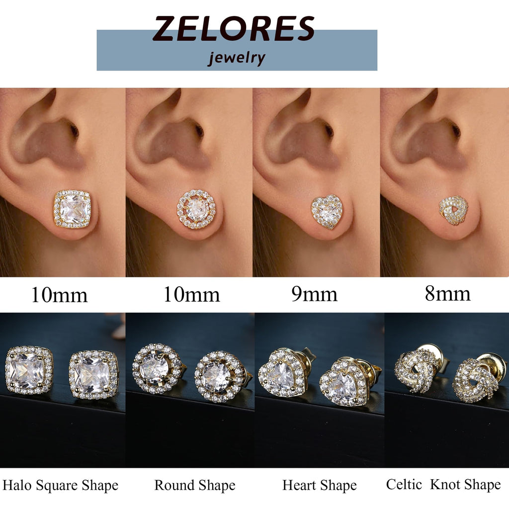 Sterling Silver 14K Gold Plated Celtic Heart Stud Earrings Set for Women