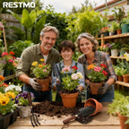 RESTMO Gardening Tools Set, 3-in-1, Carbon Steel, Wooden Handle, Brown