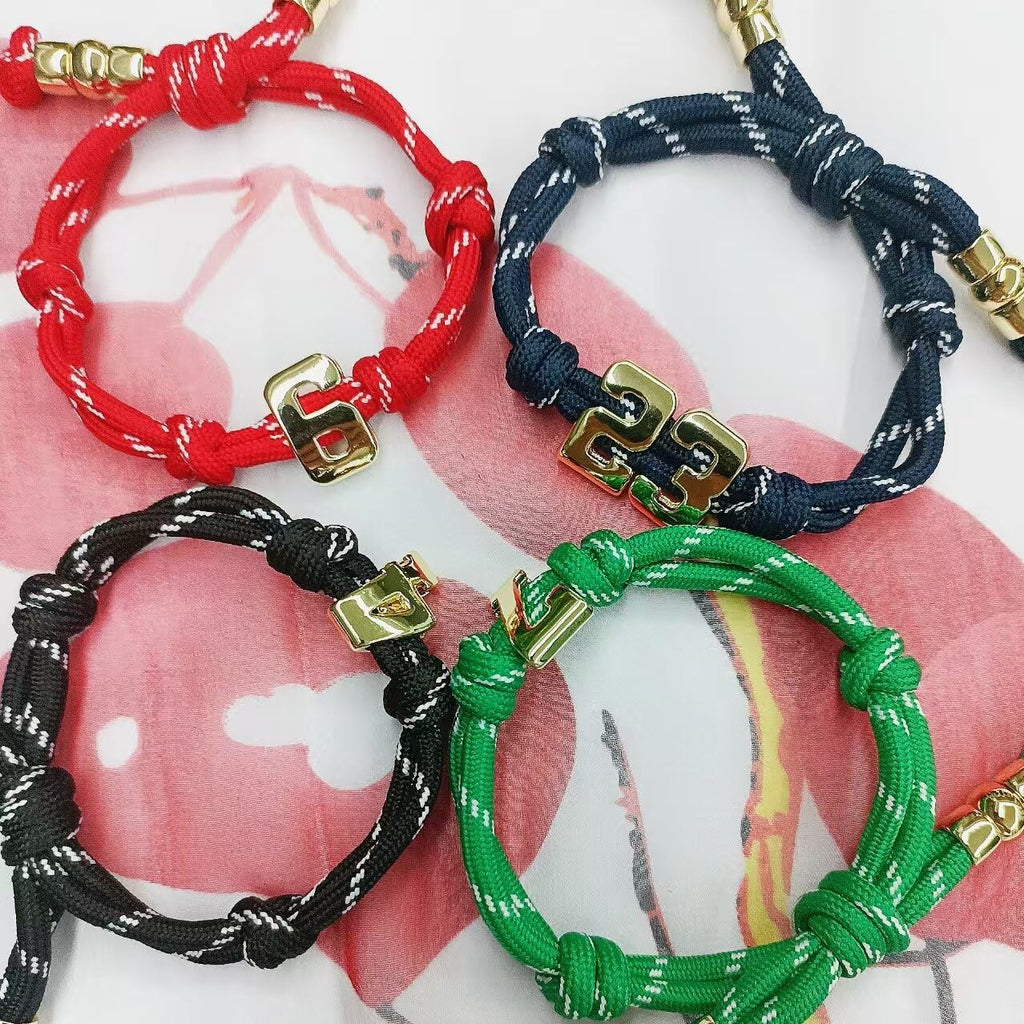 Custom Bubble Number Bracelet, Personalized Numbers Knotty Rope Bracelets
