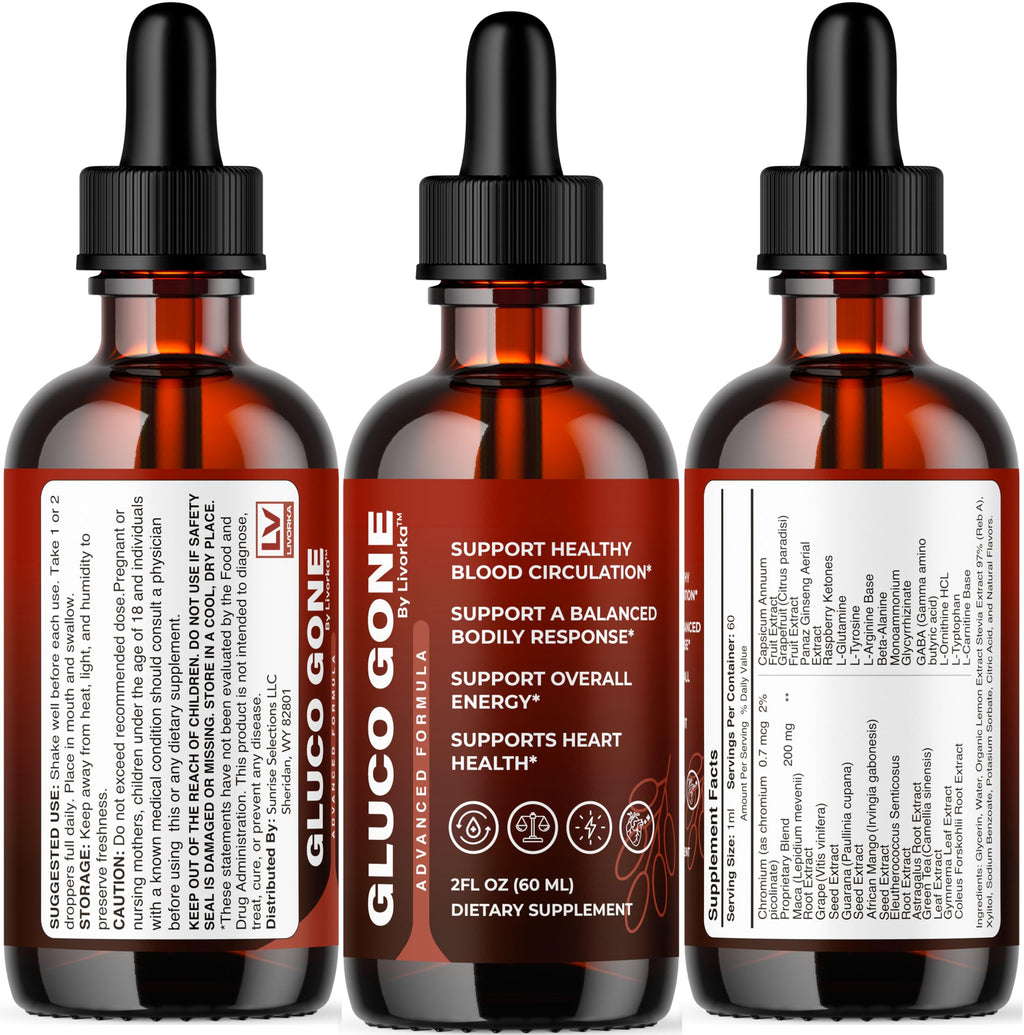 (3 Pack) GlucoGone Drops - Original Premium GlucoGone Liquid Drops All Natural Ingredients Support Advanced Formula for Overall Health & Wellness, Organic Droppers, 3 Bottles for 3 Months