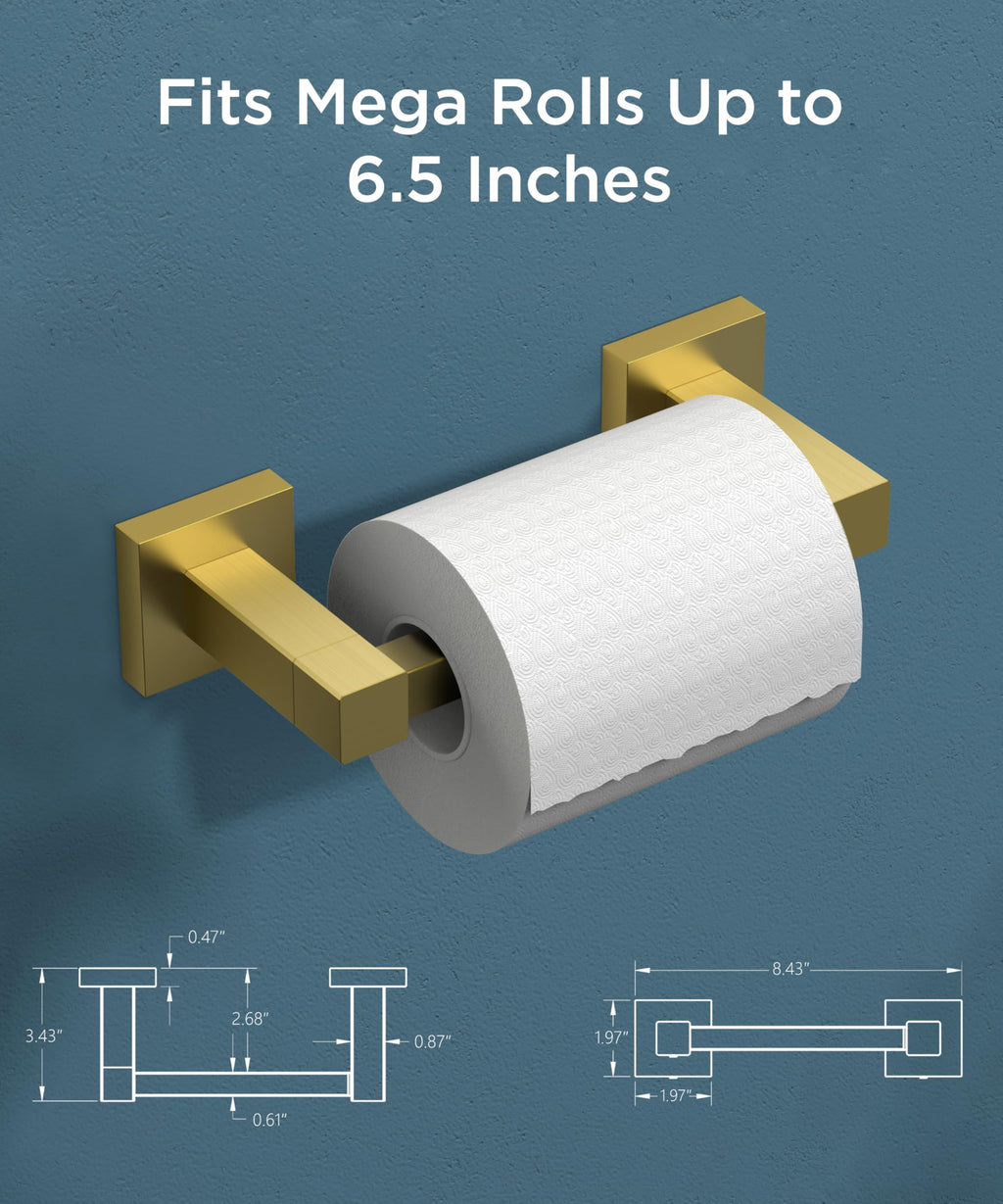 FORIOUS Toilet Paper Holder Wall Mount, Stainless Steel Rustproof Double Post Pivoting Tissue Roll Holder for Bathroom, Commercial Toilet Paper Dispenser (Brushed Gold, Square)