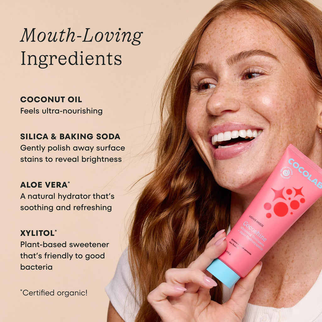 Cocoshine Teeth Whitening Toothpaste by Cocolab, Nano-Hydroxyapatite, Non-Fluoride with Xylitol & Coconut Oil, Gently Formulated for Sensitive Teeth, Adults & Kids, Pina Colada, 4 Oz, 2-Pack