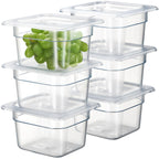 CURTA 6-Pack 1/6 Size 4" Deep NSF Polycarbonate Food Pans with Handled Lids & Drain Trays | Dishwasher & Freezer Safe Clear Container for Prep Tables, Buffet, Salad Bar, Commercial & Home Kitchen
