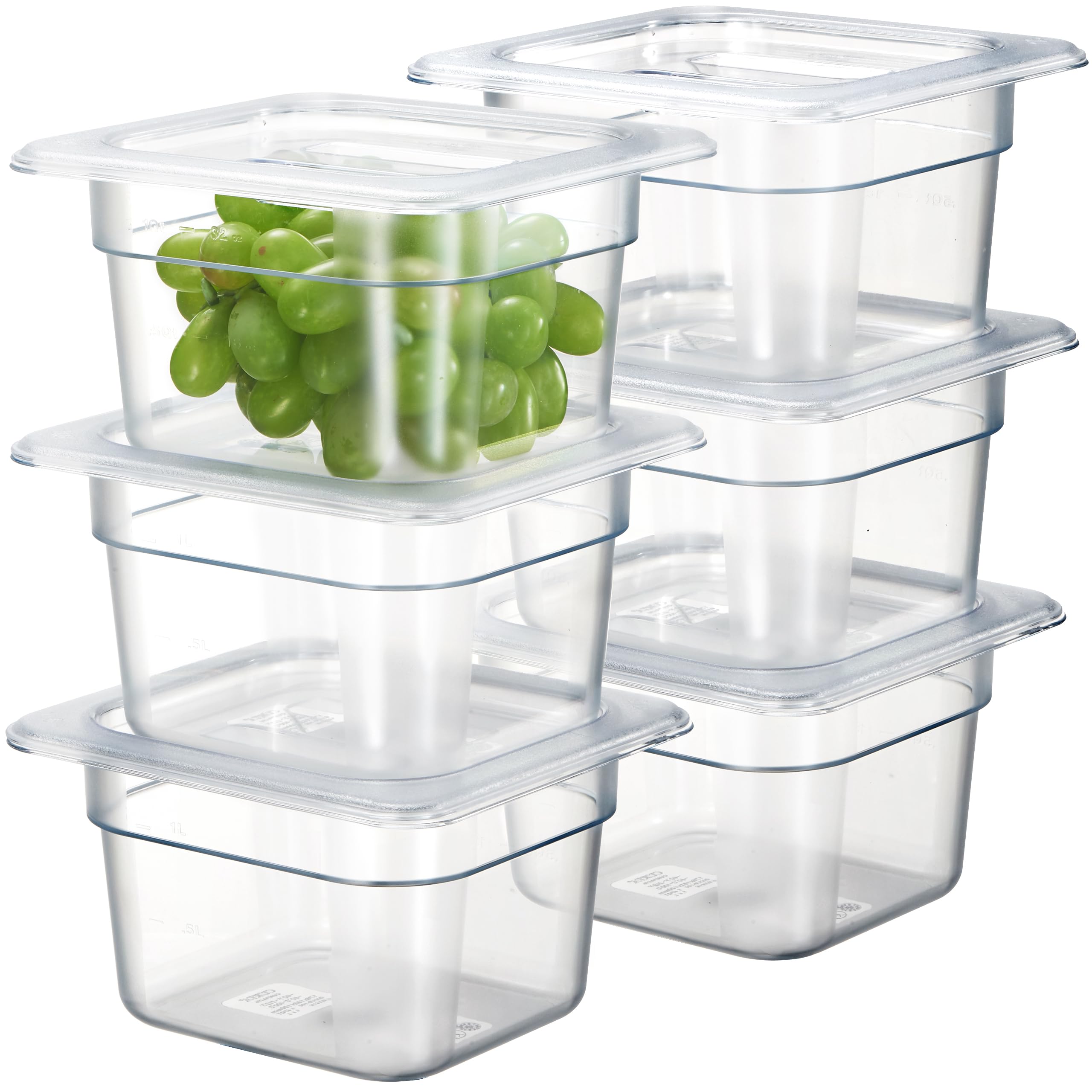 CURTA 6-Pack 1/6 Size 4" Deep NSF Polycarbonate Food Pans with Handled Lids & Drain Trays | Dishwasher & Freezer Safe Clear Container for Prep Tables, Buffet, Salad Bar, Commercial & Home Kitchen