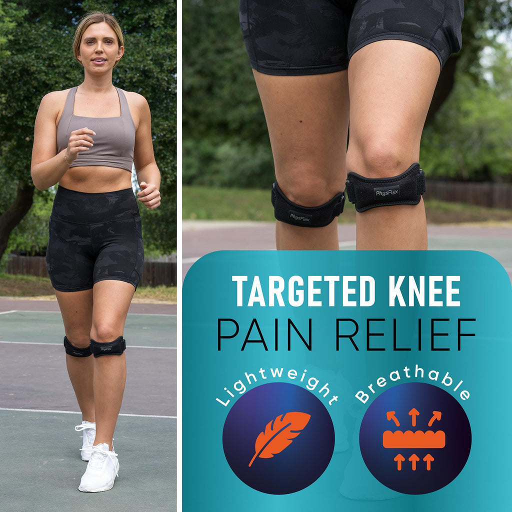 PhysFlex 2 Pack Patella Knee Brace - Knee Support and Pain Relief, Running, Hiking, Basketball, Jumpers Knee, Tendonitis, Adjustable Strap Patellar Tendon Stabilizer (Pink)