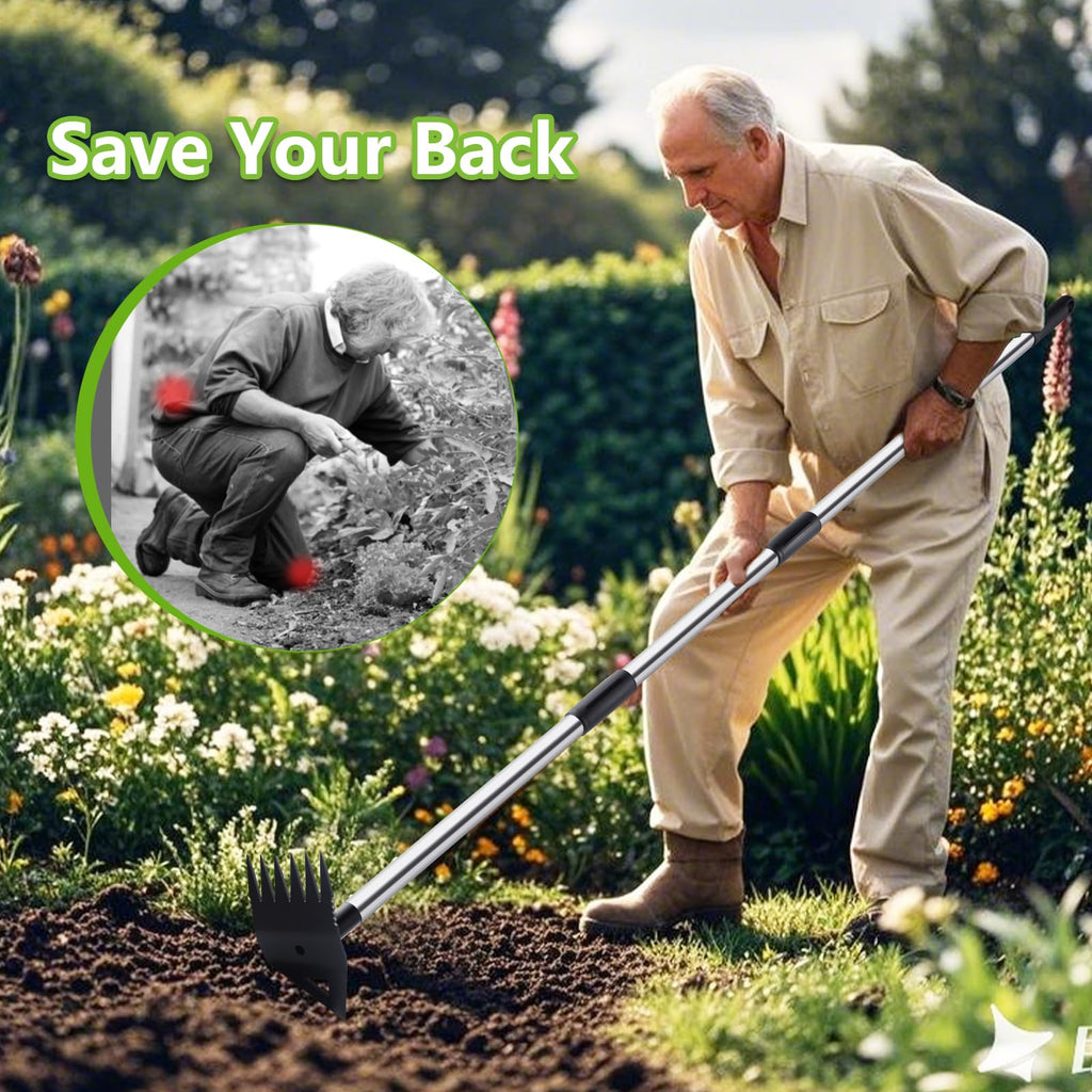 Weed Puller Tool with Long Handle, Hoe Garden Tool & Weed Rake for Weeding