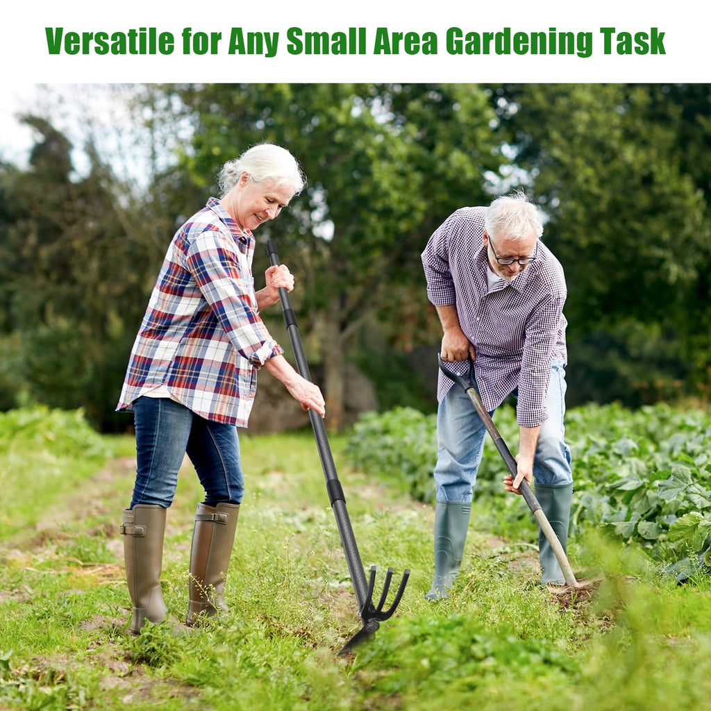 Garden Hoe with 3-Tine Cultivator Rake, 2-In-1 Carbon Steel Sharp Weeding Tool with 60 " Long Handle For Weed Removal, Soil Loosening, Planting,Cultivating In Raised Flower Beds,Vegetable Gardens