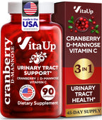 VitaUp D mannose with Cranberry and Vitamin C - USA Made D-mannose 1000mg Capsules - Cranberry Pills for Urinary Tract & Bladder, Immune Support - 90 Count
