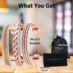 Coppervast Copper Bracelets- for Men and Women| Set of 3 with Gift Box | Gift for Women & Men | Handmade 100% Copper (Inlay)