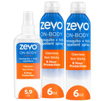 Zevo On-Body Tick & Mosquito Repellent Spray - 8-Hour Insect & Bug Spray - Odorless, Non-Sticky Formula for the Whole Family (1 Pump Bottle & 2 Aerosol Bottles)