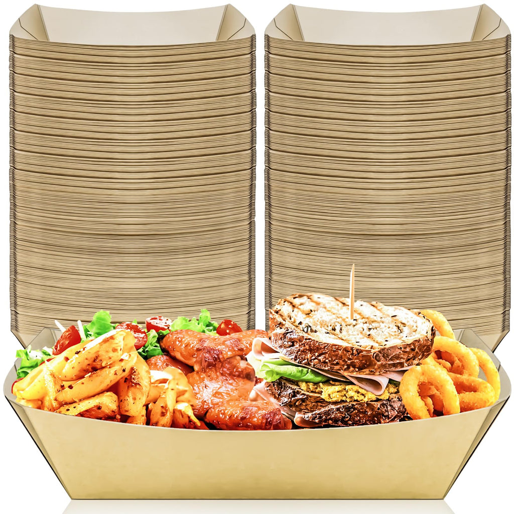 MotBach 100 Pack 5LB Extra Large Paper Food Boats Trays Disposable Paper Boat, Heavy Duty Kraft Food Serving Tray Boat Basket for Snack Popcorn Sandwich Burger Taco BBQ Dessert Fries Nacho