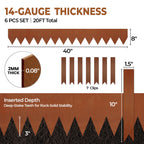 Worth Garden 6 Pack Cor-Ten Steel Landscape Edging w/Rust Patina Finish - 40" L x 8" H Strips - Hammer-in 14-Gauge Metal Corten Edging Border w/ 7 Clips & Gloves - Edge for Lawn Yard (20Ft Total)