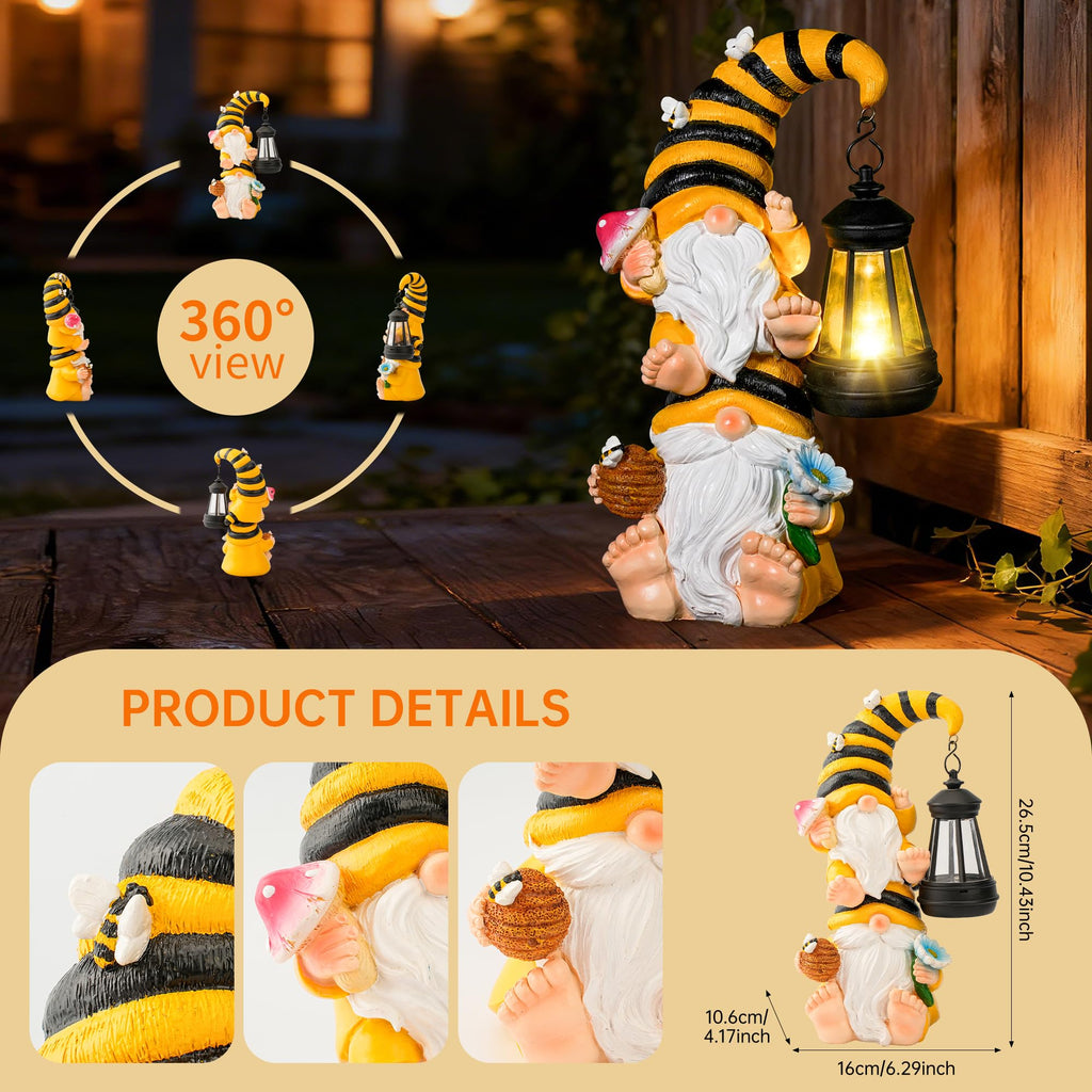 Solar Gnome Garden Decor with LED Lantern,Outdoor Gnomes Statues