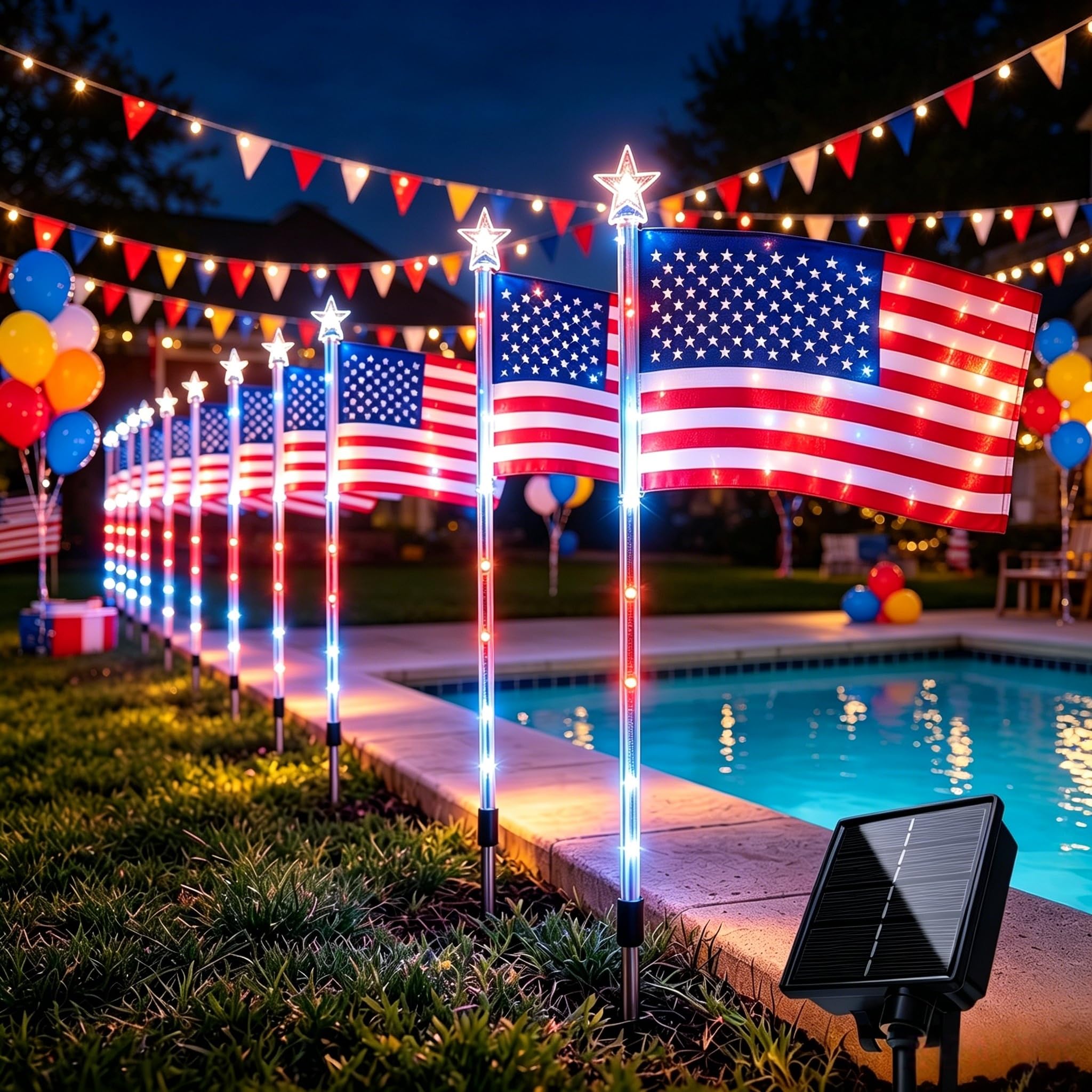UMEUC 8 Pack Solar American Flag Lights Outdoor,American Flag Pathway Lights, Solar Flag Lights, Auto On/Off 8Modes IP65 Waterproof, 4th of July Decorations Outdoor for Yard Garden Memorial Day 250Th