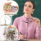 Quelay 36 Pairs Teacher Earrings for Women Fun Wooden Studs Bulk Cute Back to School Gift Dangle Earrings Sets Colorful Pencil Apple Rainbow Jewelry for Classroom Appreciation Jewelry Gift