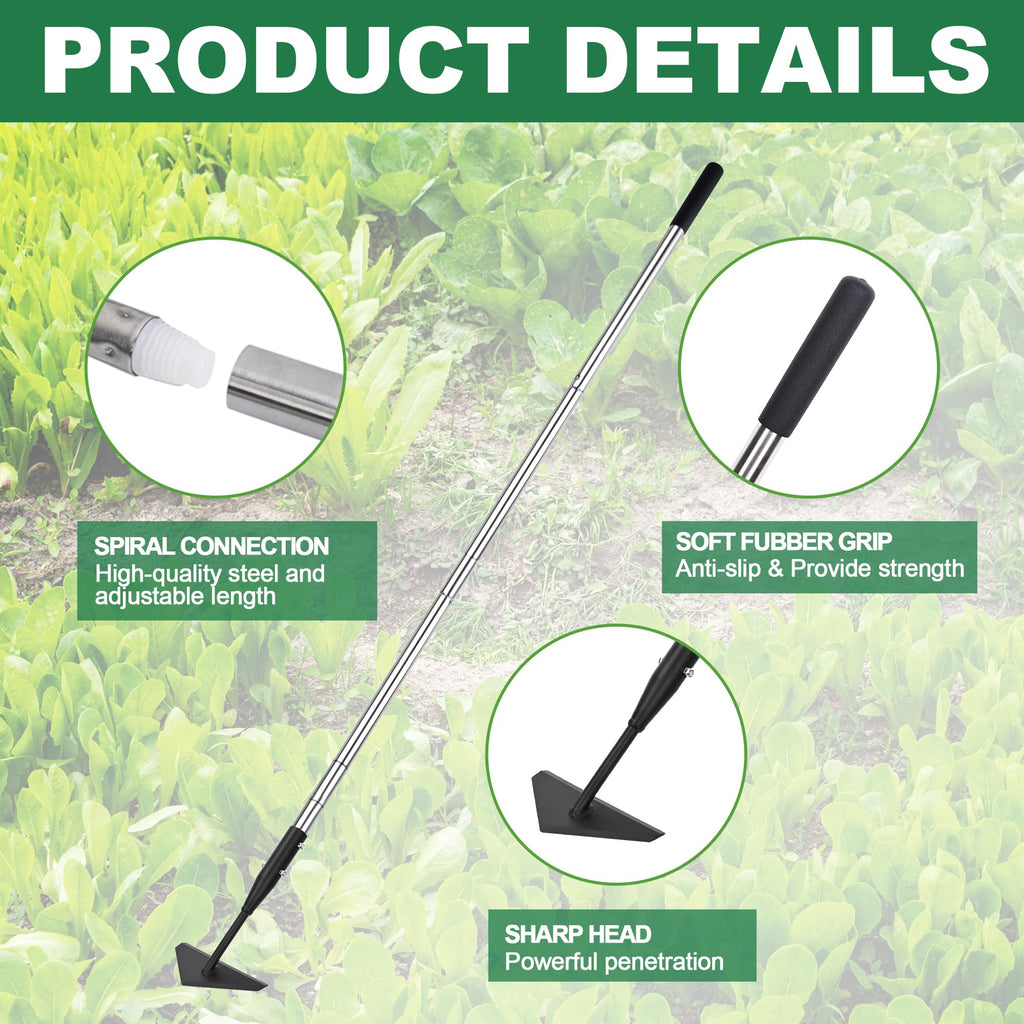 YEELOR Triangle Garden Hoe, Carbon Steel Push-Pull Weeding Tool, Equipped with 57.5" Stainless Steel Long Handle – A Long-Handle Weeder for Digging, Weeding, Hoeing and Loosening Soil