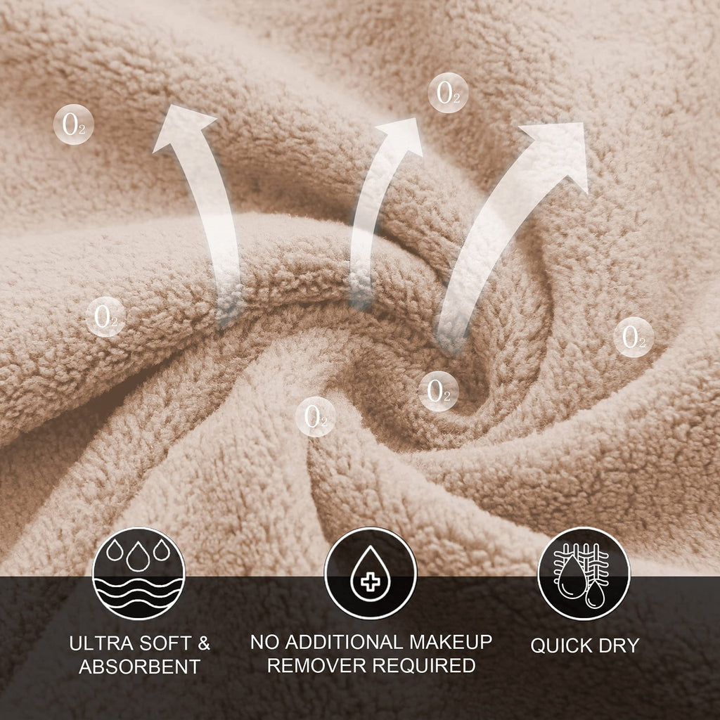 MOONQUEEN Microfiber Facial Cloths Fast Drying Washcloth 12 Pack - Premium Soft Makeup Remover Cloths - Brown