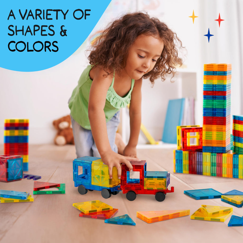 SUNNY AUNTIE Magnetic Tiles 125 PCS+ Bonus Zippered CASE, Kids Toy for 3 4 5 6 7 8 Year Old Boys & Girls, Magnetic Tiles Building Set, Great Gift for Kids Aged 3-8, XL Set