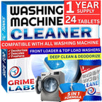 GRIME LABS Washing Machine & Dishwasher Cleaner Tablets Bundle – 12-Month Supply | Deep Cleaning & Deodorizing Tablets for Dishwashers & Washing Machines | 48-Tablet Set – Value Pack