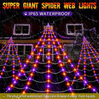 Halloween Giant Spider Web Lights Decorations Outdoor, 16.4Ft 200 LED Lighted Spider Web Light up with 8 Modes for Yard House Decor