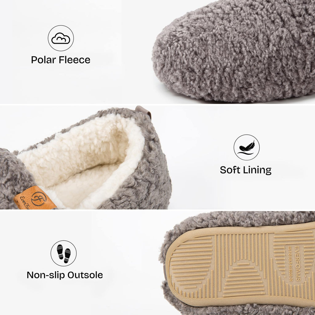 EverFoams Women’s Soft Curly Memory Foam Slippers Grey,7-8 US