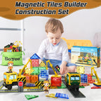 Magnetic Tiles Magnetic Construction Set with 2 Cranes Boys Toys for Ages 3-5 5-7 8-10 Building Toys Includes Crane, Road Tracks, Train, Train Tracks, Dolls, Car Toy, Traffic Lights and Stations