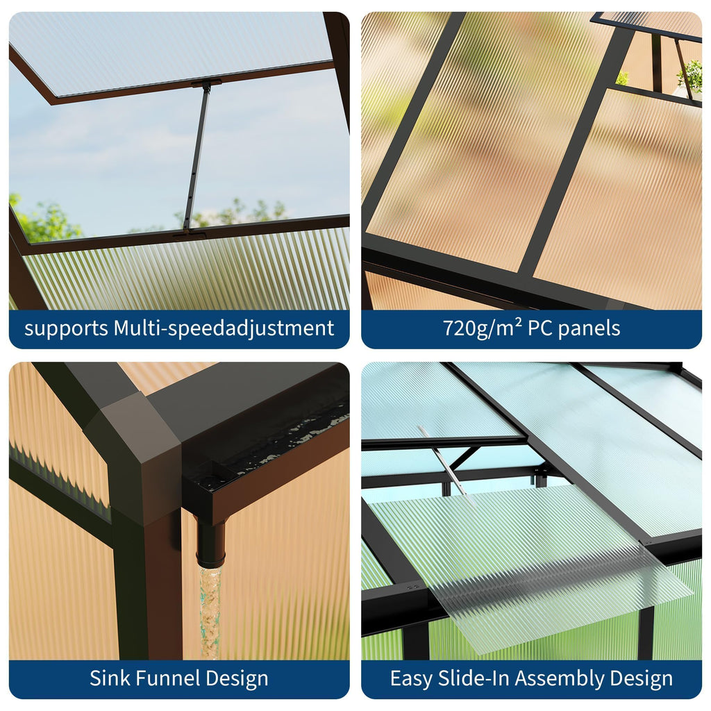 6x10 FT Greenhouse, Easy Assembly Aluminum Polycarbonate Greenhouses for Outdoors with Roof Vent, Large Aluminum Walk-in Greenhouse for Sunroom Patio, Backyard, Garden, Sliding Lockable Door, Black