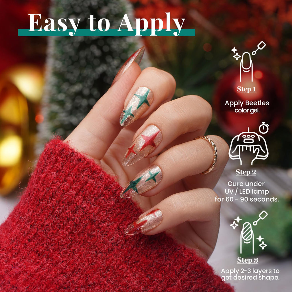 Beetles Christmas Gel Nail Polish, Red Sparkle Green Glitter Gold Silver
