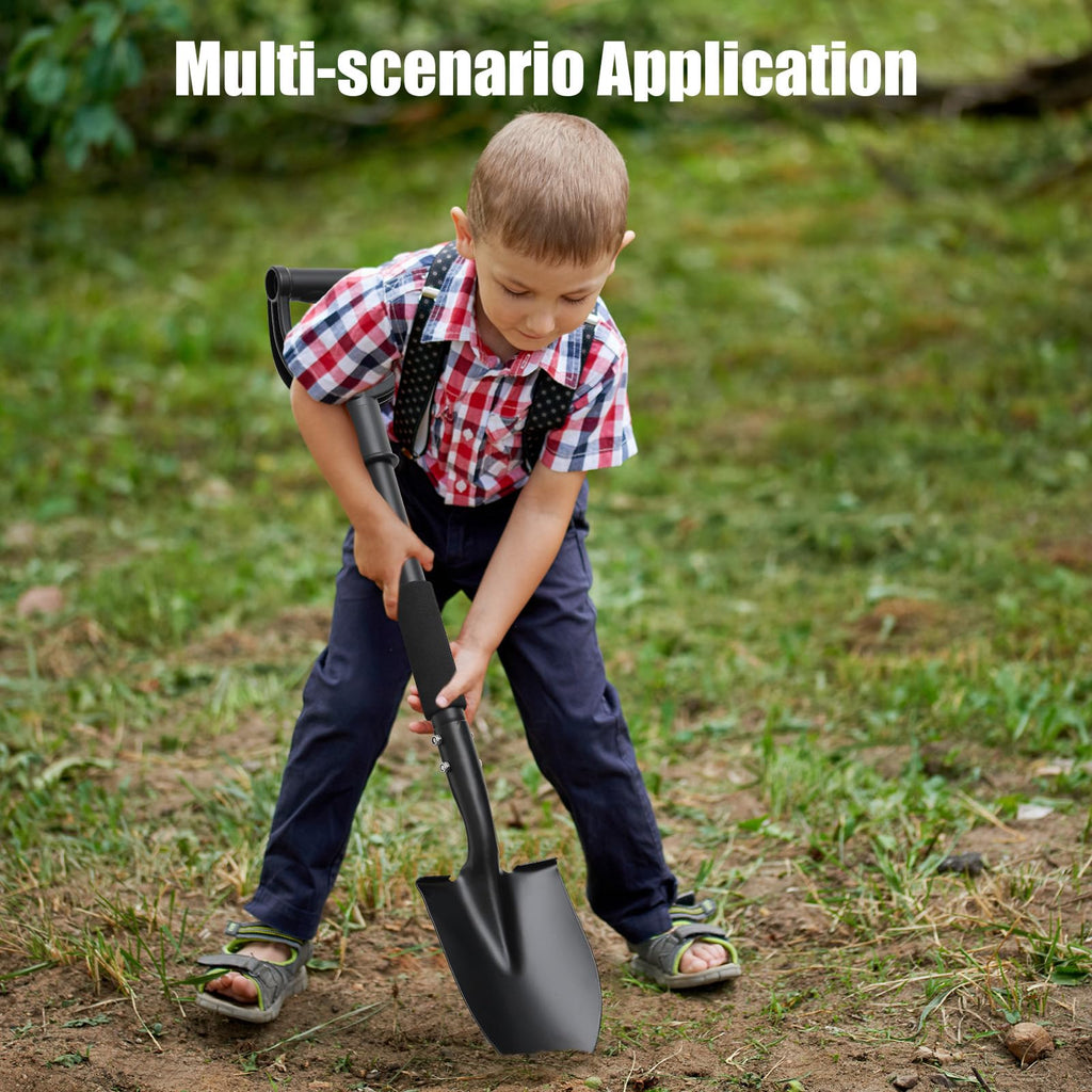 31" Compact Garden Shovel with D-Grip Handle - Rust-Proof Lightweight Metal Tool for Raised Beds, Tight Spaces & Emergency Use (Kids/Adults Friendly), Black