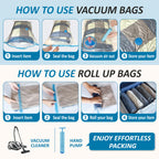 Cozy Essential Vacuum Storage Bags, 80% Compression Vacuum Seal Space Saver Plastic Packaging Bags for Clothes, Blankets, Pillow, Bedding, Comforters, Sealer Clothing Storage,20 Combo