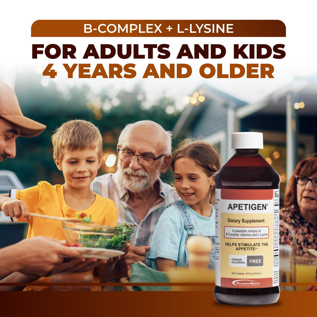 Apetigen Appetite Stimulant for Kids & Adults – Vitamin B-Complex with L-Lysine Liquid – Sugar Free Weight Gain Supplement for Picky Eaters – Caramel Flavor, 16oz