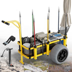 Bonnlo Beach Fishing Cart, Beach Wagon Trolley with 16" Big Balloon Wheels for Sand, Foldable Trailer with Large Cargo Deck, 400 lbs Load Capacity, 8 Fishing Rods Holders, Mesh Bag, Hand Pump