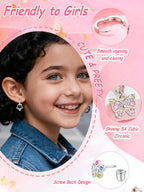 Hypoallergenic Screw Back Earrings for Women Girls Kids Surgical Steel Earrings for Sensitive Ears Cute Heart CZ Flower Butterfly Toddler Girl Earrings Screwback Studs Hoops, Star Age：overyears 4 old
