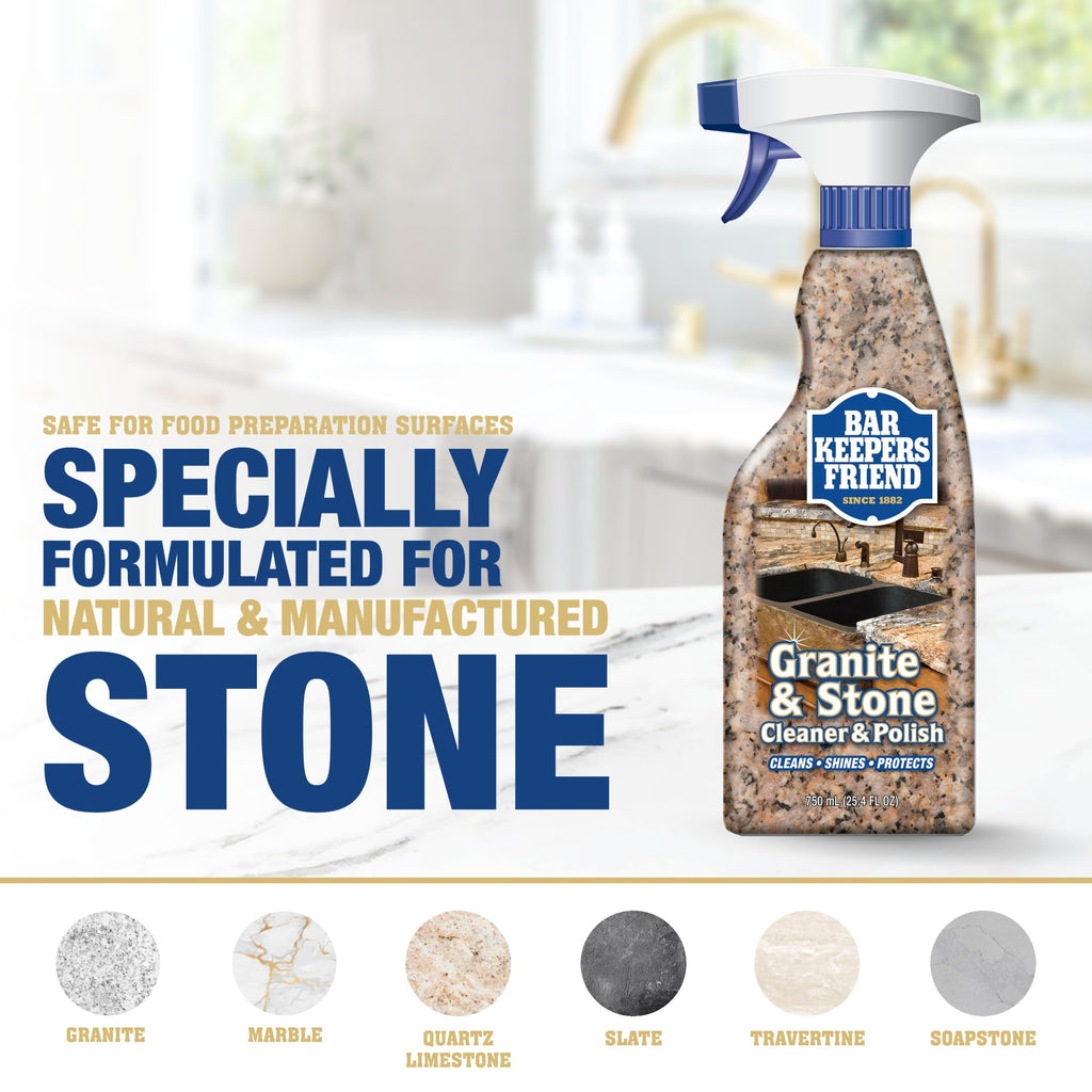 Bar Keepers Friend Granite & Stone Cleaner & Polish (25.4 oz) Granite Cleaner for Use on Natural, Manufactured & Polished Stone, Quartz, Silestone, Soapstone, Marble - Countertop Cleaner & Polish (2)