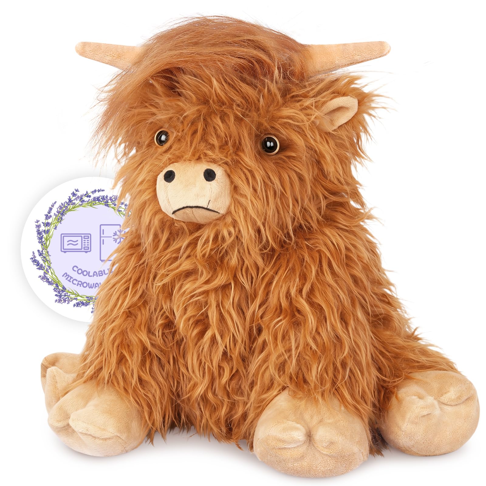 SuzziPals Heatable & Coolable Highland Cow Stuffed Animals Plushie, Microwavable Heating Pad for Soothing & Relaxation, Lavender Scented Cattle Plush Toys for Stress Relief, Stuffed Cow Gifts