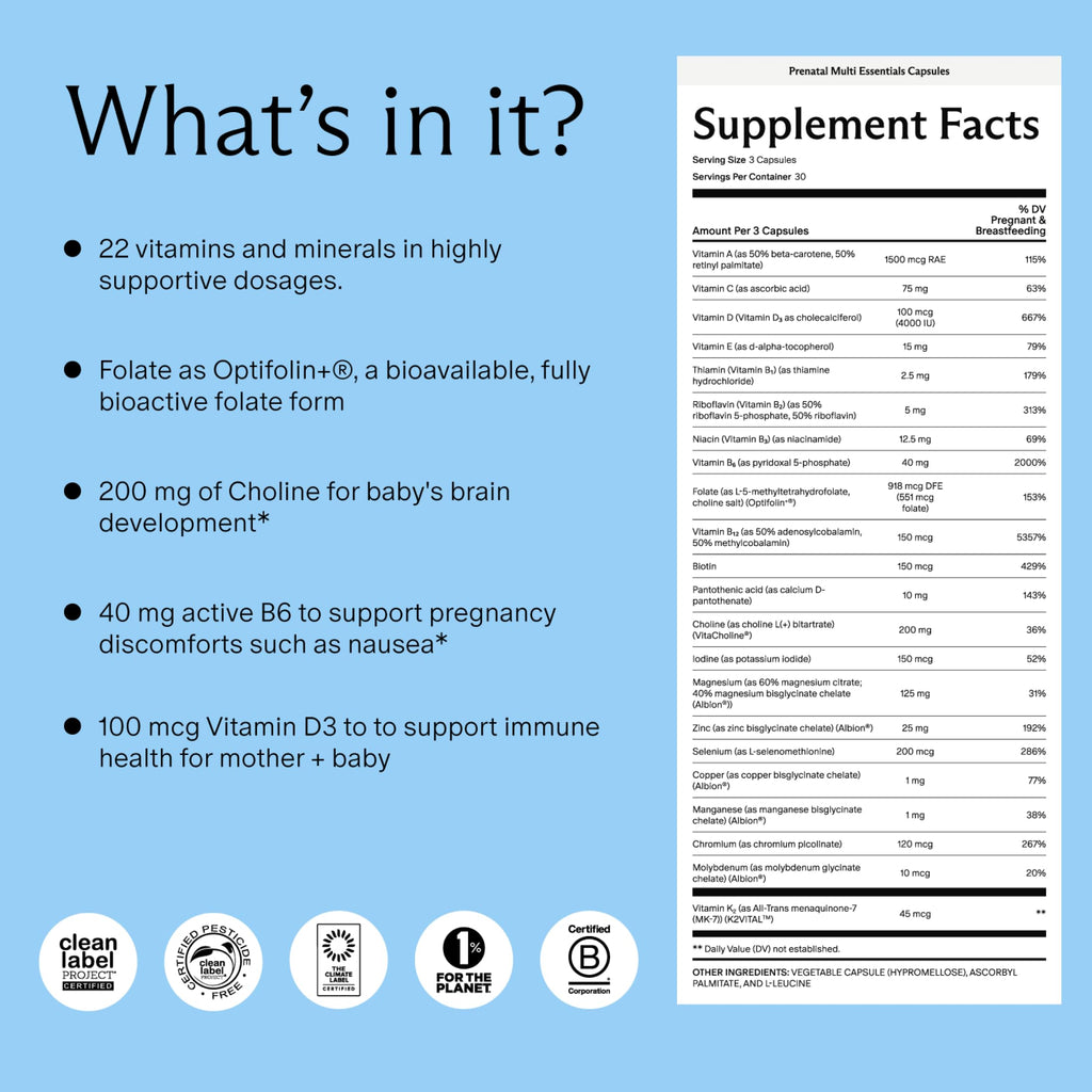 Needed. Multivitamin for Prenatal | Prenatal Multi Essentials Capsule - Pregnancy, Breastfeeding, Postpartum | Expertly-Formulated & Third-Party Tested, Citrus Scent Insert | 30-Day Supply