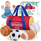 KMUYSL Baby Toys 0-12 Months, My First Sports Bag Plush Toy - 4 Sensory Balls Soft Toys with Crinkle, Rattles for 0-3-6-9-12 Month Newborn Infant, 1st Birthday for Babies Boys Girls Age 1