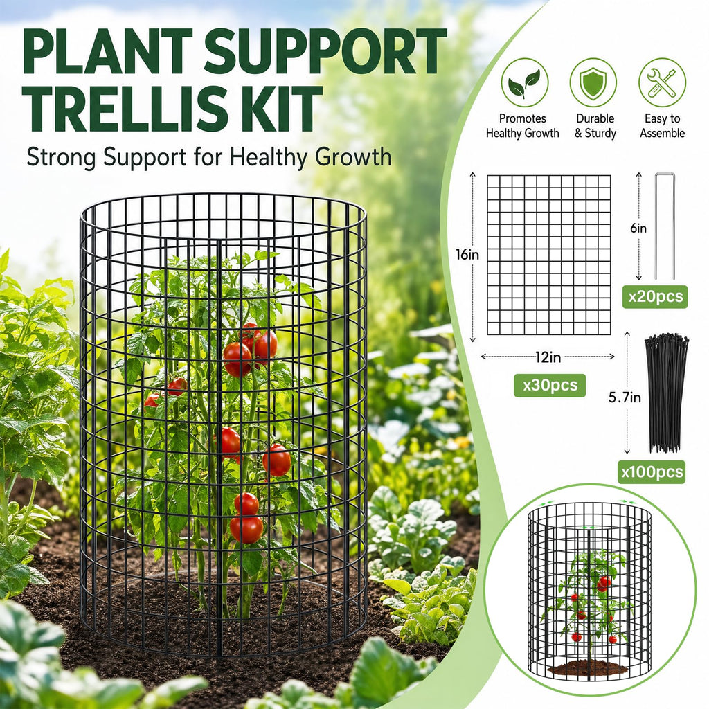 10 Packs Plant Protectors from Animals, 30Pcs 12"x 16" Large Metal Wire Mesh Garden Plant Cages for Outdoor Gardening, Chicken Wire Cloche Plant Cages for Rabbits with Zip Ties & Stakes(Black)
