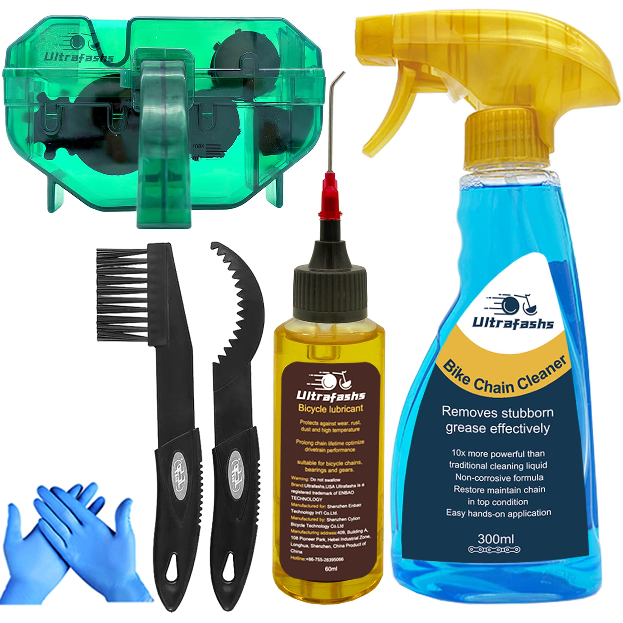 Ultrafashs Bike Cleaner kit,Perfect kit to Clean/Protect/Lube Bicycle,with Chain Scrubber,Cleaning Brush Tool,Wet Lubricant(2oz),Degreaser(10oz)