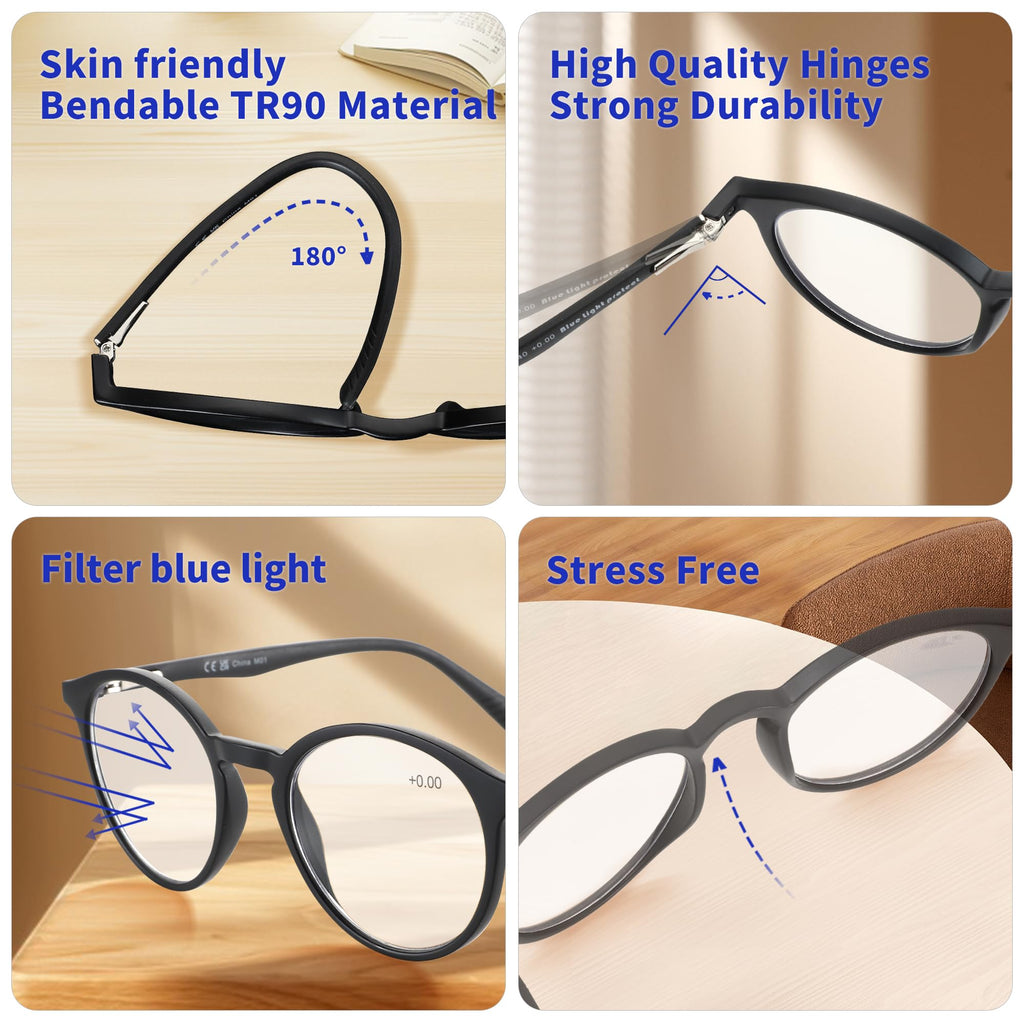BLUEMOKY Reading Glasses for Men and Women: Blue Light Round Classic Eyeglasses - Computer Readers Glasses 1.50