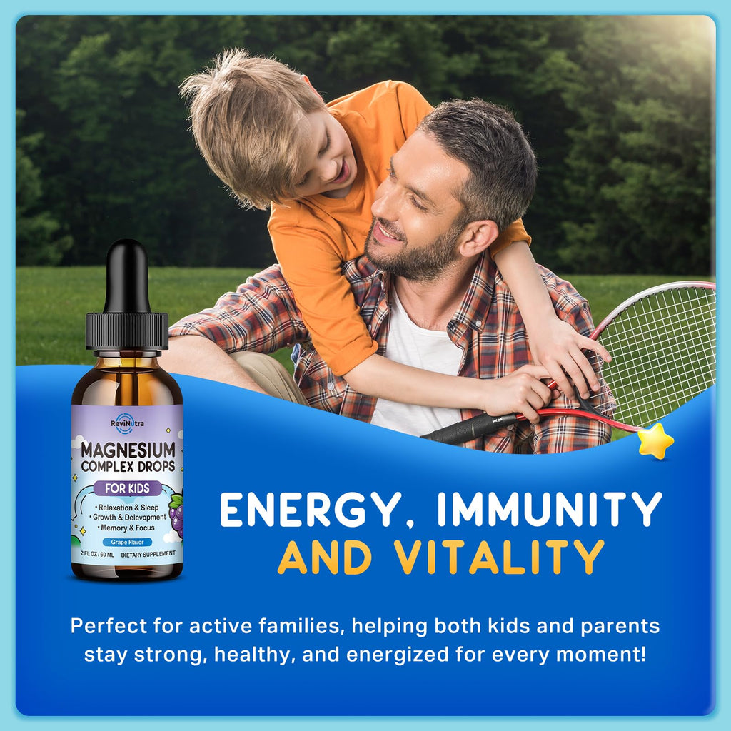 (2 Pack) Magnesium Glycinate Liquid for Kids, Kids Magnesium Liquid Drops Supplement with L-Theanine, Calcium, Zinc, Vitamin D3 K2 for Sleep Calm Relaxation Brain Bones Focus, Grape Flavor 4 Fl Oz
